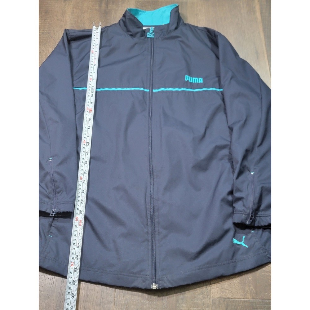 Puma Mens Windbreaker Jacket Navy Blue Teal Full Zip Adjustable Waist Large